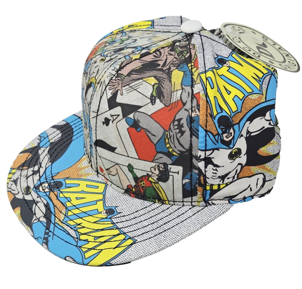 DC Batman multi Comic Scenes Cap Fitted Hat size 7 pre-owned All Over Print